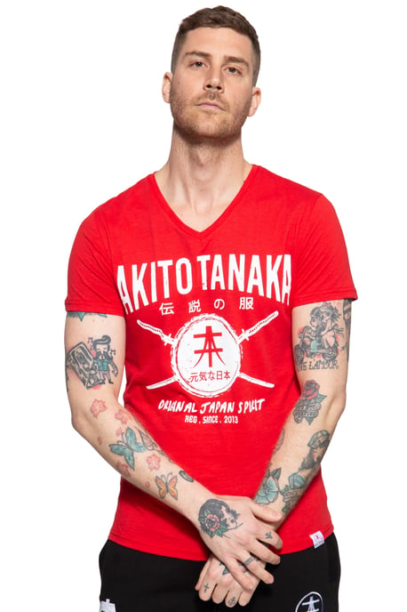 Akito Tanaka Herren T-Shirt mit Frontprint Sword Area rot - Image 1