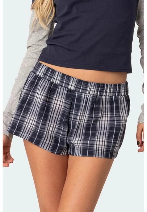 Women's Plaid Elastic Waist Shorts - Image 1