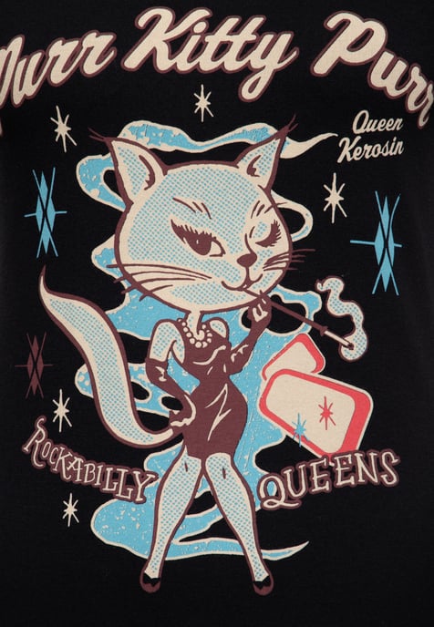 Queen Kerosin Damen T-Shirt Purr Kitty Purr schwarz - Image 3