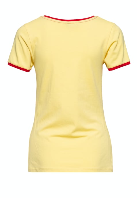 Queen Kerosin Damen Vintage Ringer T-Shirt Super Cutie zartgelb - Image 2