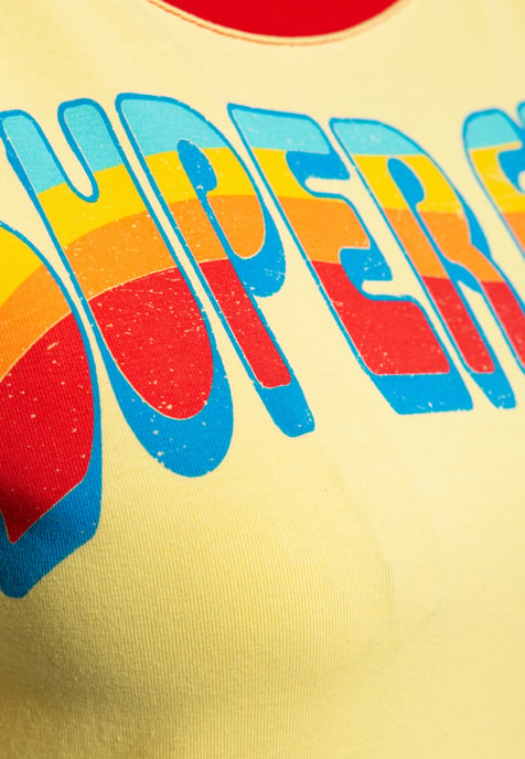 Queen Kerosin Damen Vintage Ringer T-Shirt Super Cutie zartgelb - Image 3