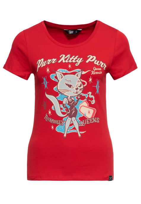 Queen Kerosin Damen T-Shirt Purr Kitty Purr rot - Image 1