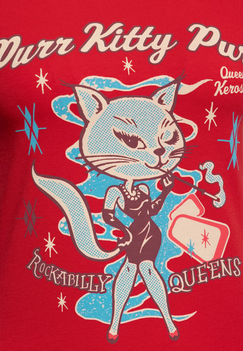Queen Kerosin Damen T-Shirt Purr Kitty Purr rot - Image 3
