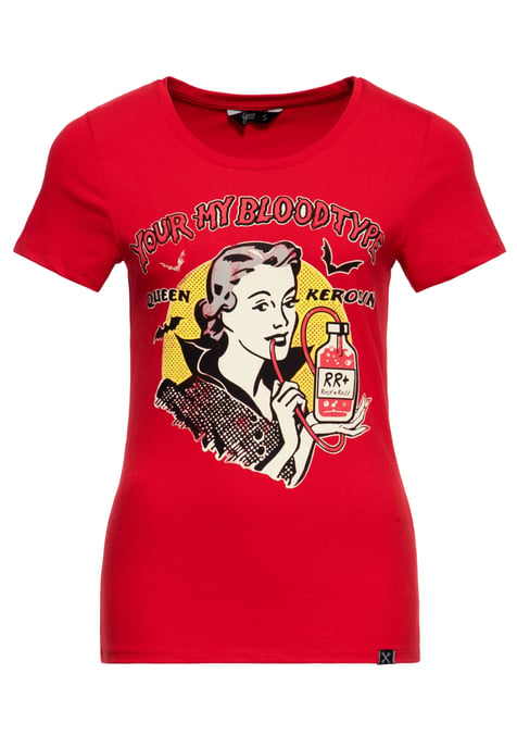 Queen Kerosin Damen Print T-Shirt You're my blood type rot - Image 1
