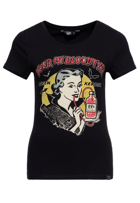 Queen Kerosin Damen Print T-Shirt You're my blood type schwarz - Image 1