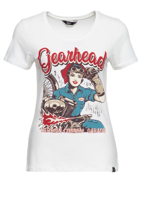 Queen Kerosin Damen T-Shirt mit Frontprint und Rundhalsausschnitt Gearhead offwhite - Image 1