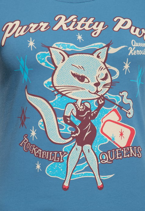 Queen Kerosin Damen T-Shirt Purr Kitty Purr blau - Image 3