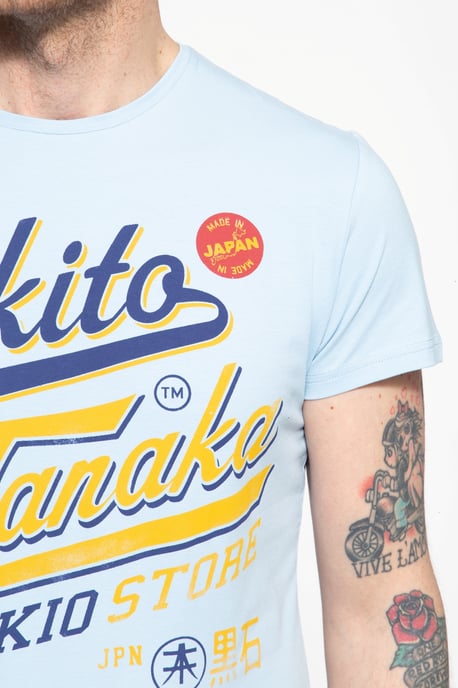 Akito Tanaka Herren T-Shirt mit Frontprint Tokio Beach blau - Image 3