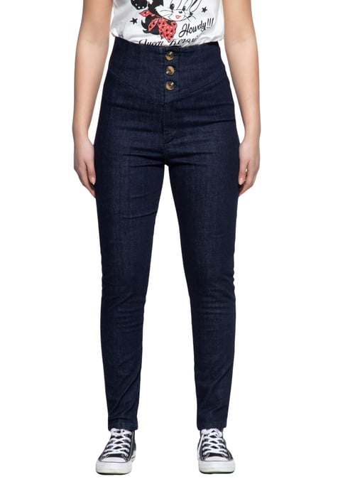 Queen Kerosin Damen High Waist Jeanshose dunkelblau - Image 1