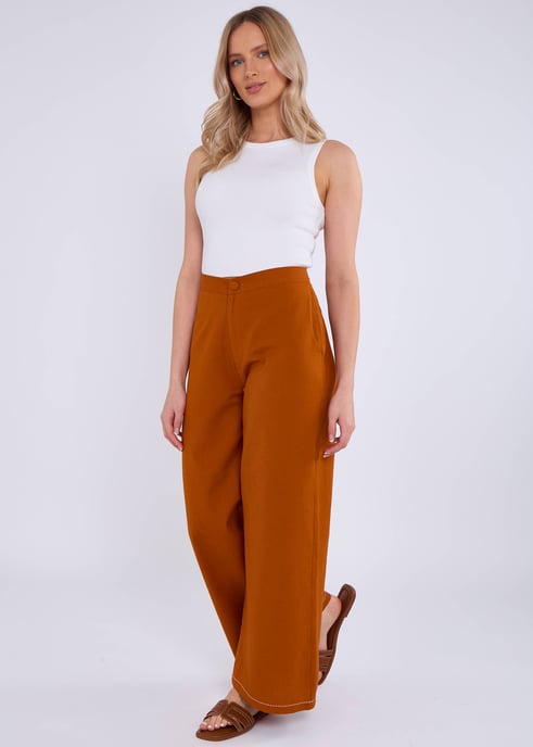 Rust Contrast Embroidery Stitch Detail Trouser - Image 3