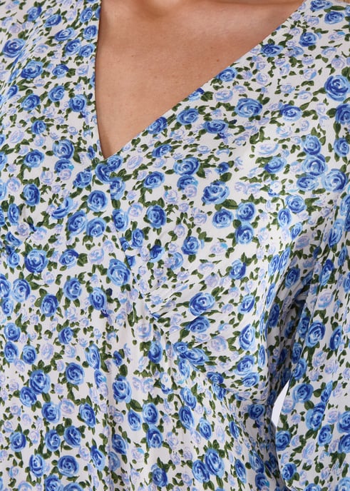Blue Floral Print Viscose Midi Dress - Image 2