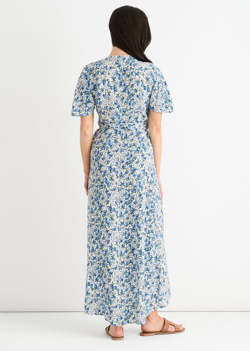 Blå omlottblommig midiklänning - Image 4