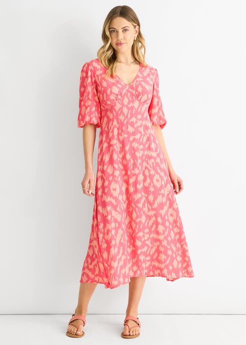 Pink Animal Print Viscose Midi Dress - Image 1