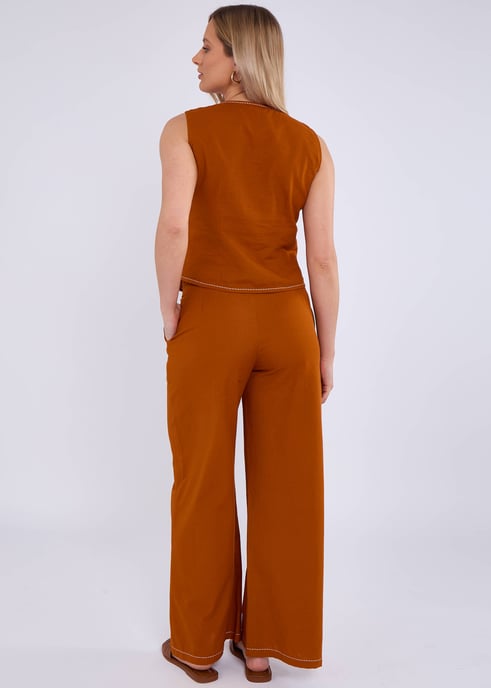Rust Cotton Contrast Stitch Detail Waist Coat - Image 4