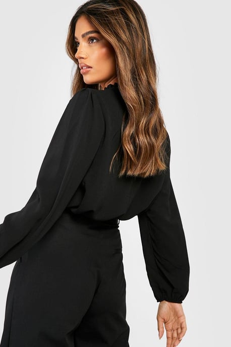 Frill Neck Long Sleeve Woven Blouse - Image 2