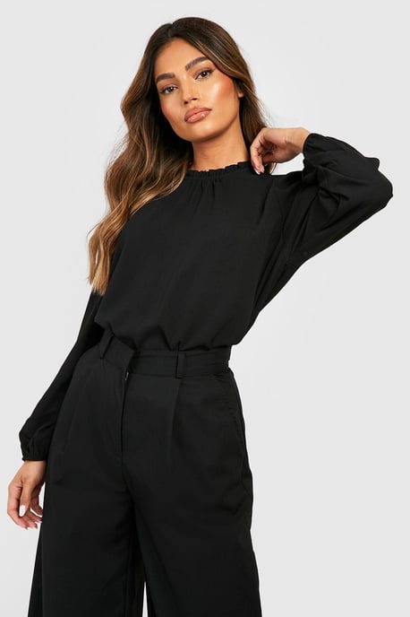 Frill Neck Long Sleeve Woven Blouse - Image 3