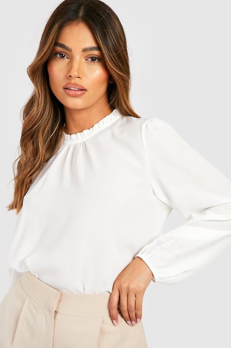 Frill Neck Long Sleeve Woven Blouse - Image 3