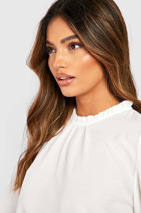 Frill Neck Long Sleeve Woven Blouse - Image 4