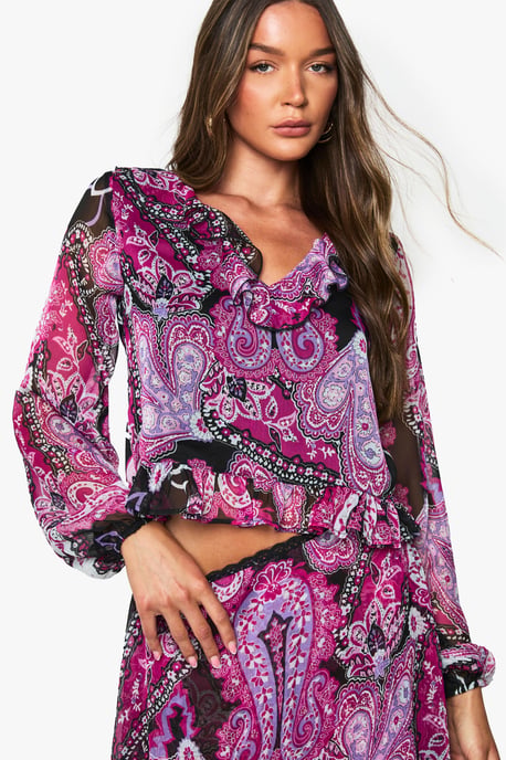 Paisley Chiffon Ruffle Blouse - Image 1