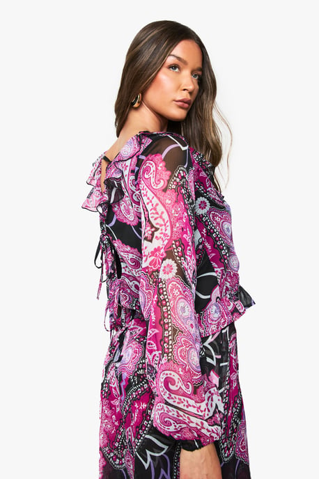 Paisley Chiffon Ruffle Blouse - Image 2