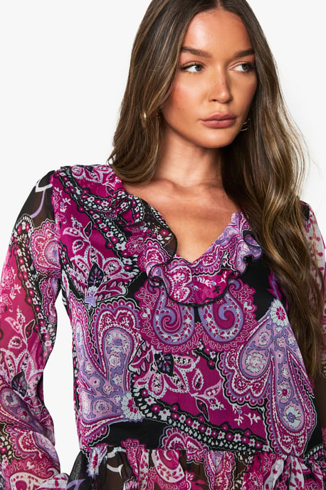 Paisley Chiffon Ruffle Blouse - Image 4