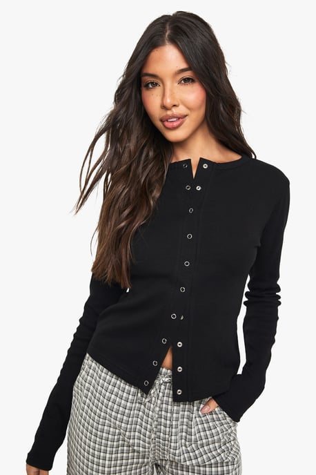 Rib Popper Front Long Sleeve Top - Image 3