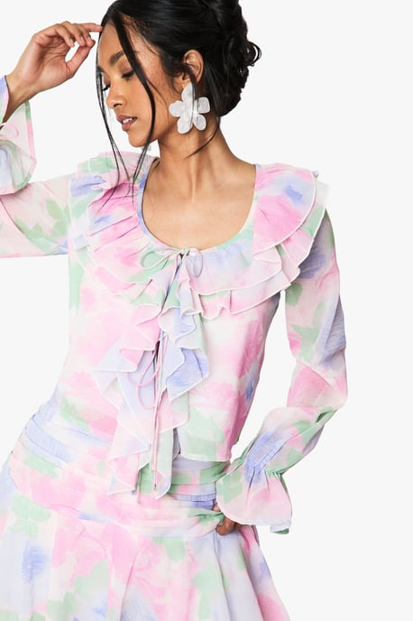 Floral Chiffon Ruffle Blouse - Image 1