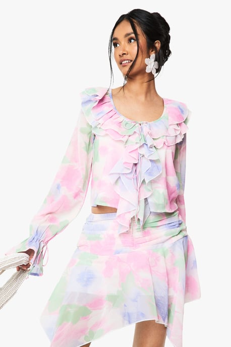 Floral Chiffon Ruffle Blouse - Image 3
