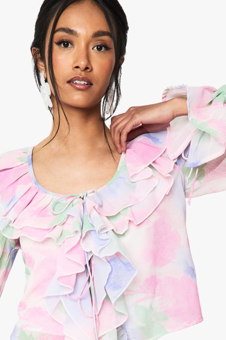 Floral Chiffon Ruffle Blouse - Image 4