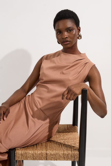Tailored Drapey Bodice Asymmetric Midi Dress - Image 1