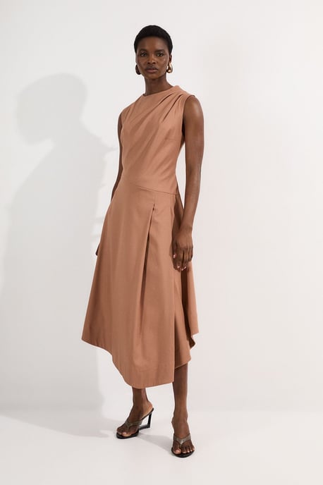 Tailored Drapey Bodice Asymmetric Midi Dress - Image 2