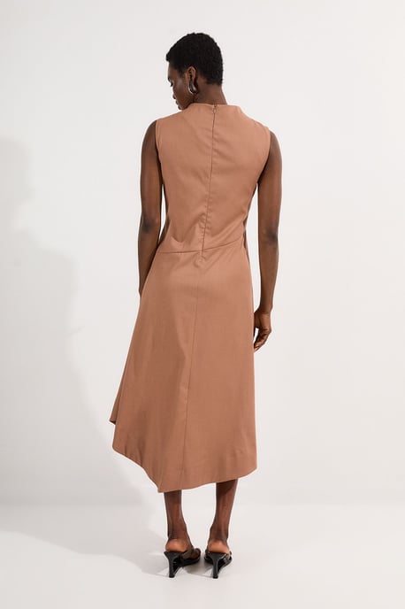 Tailored Drapey Bodice Asymmetric Midi Dress - Image 3