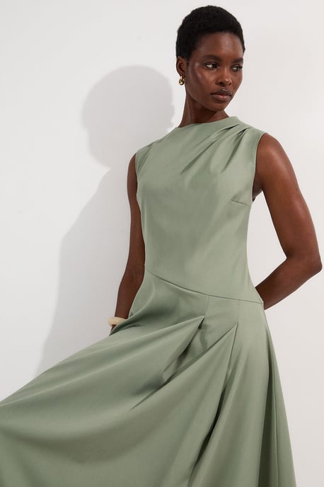 Tailored Drapey Bodice Asymmetric Midi Dress - Image 2