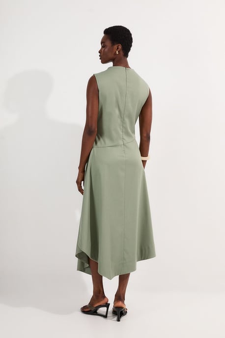 Tailored Drapey Bodice Asymmetric Midi Dress - Image 3