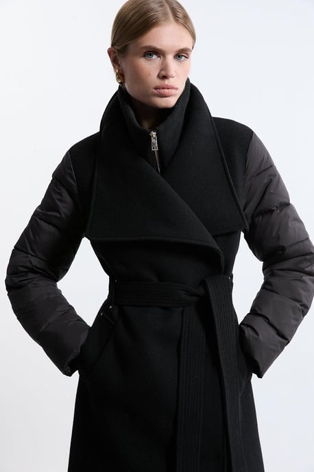 Wool Blend Hybrid Puffer Belted Midi Coat - Image 2