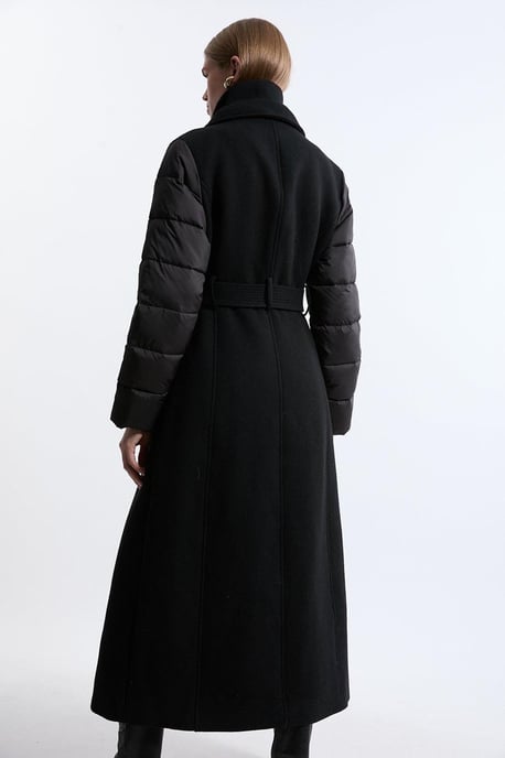Wool Blend Hybrid Puffer Belted Midi Coat - Image 3
