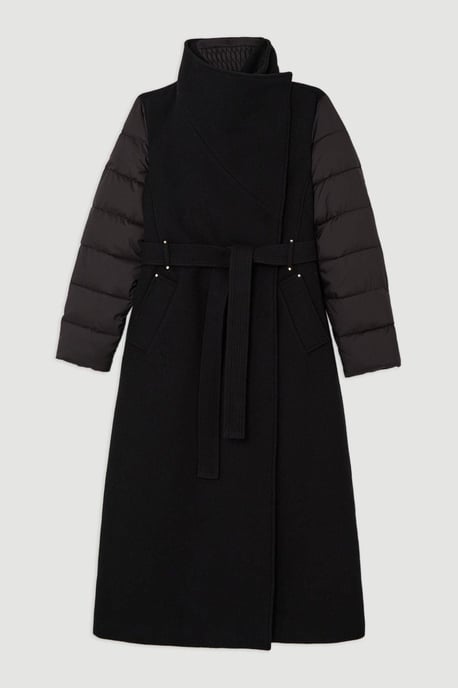 Wool Blend Hybrid Puffer Belted Midi Coat - Image 4