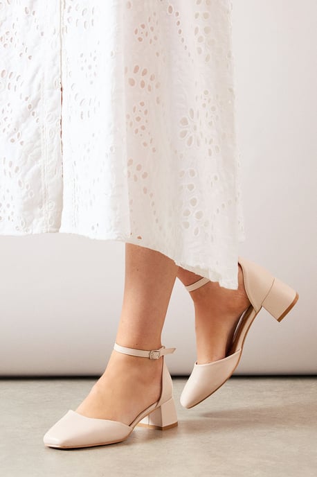 Fernanda Faux Leather Square Toe Low Block Heel Court Shoes - Image 3