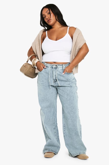 Plus Elasticated Back Tie Drawstring Straight Leg Jean - Image 1
