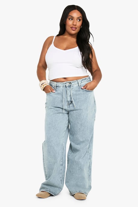 Plus Elasticated Back Tie Drawstring Straight Leg Jean - Image 3