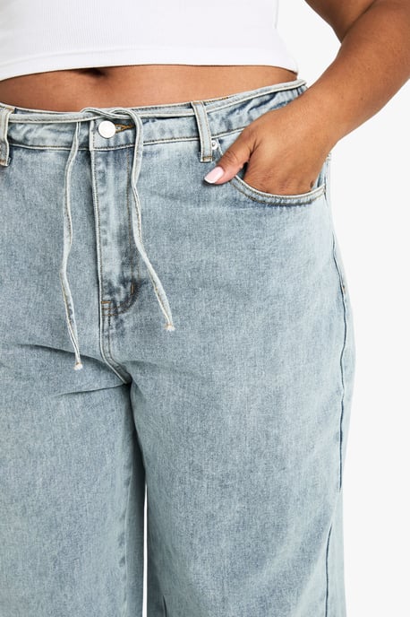 Plus Elasticated Back Tie Drawstring Straight Leg Jean - Image 4