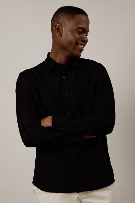 Black Linen Blend Long Sleeve Shirt - Image 1