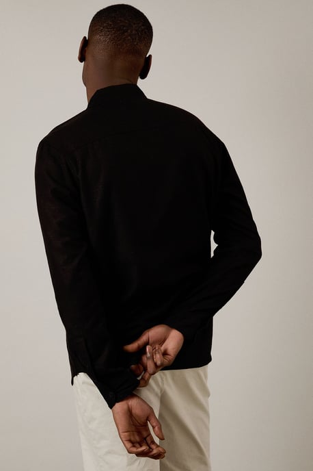 Black Linen Blend Long Sleeve Shirt - Image 3