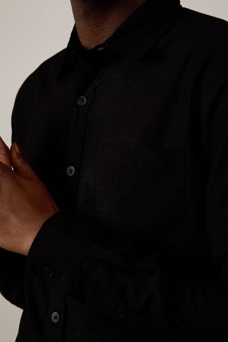 Black Linen Blend Long Sleeve Shirt - Image 5