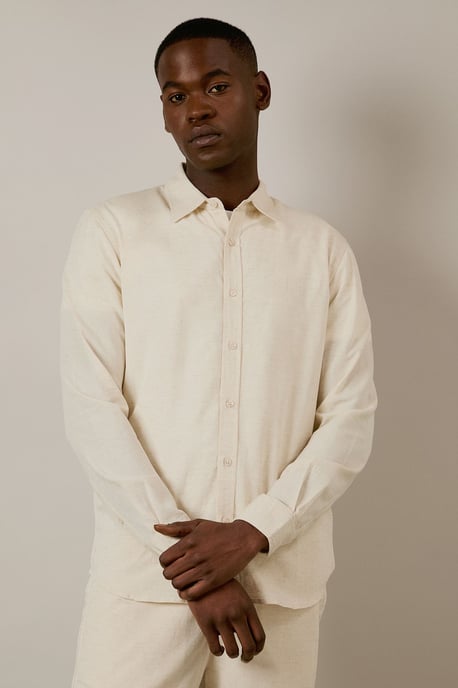 Off White Linen Blend Long Sleeve Shirt - Image 1