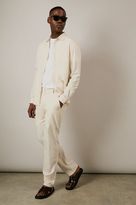 Off White Linen Blend Long Sleeve Shirt - Image 2