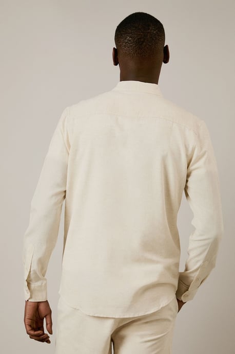Off White Linen Blend Long Sleeve Shirt - Image 3