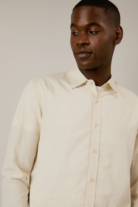 Off White Linen Blend Long Sleeve Shirt - Image 4
