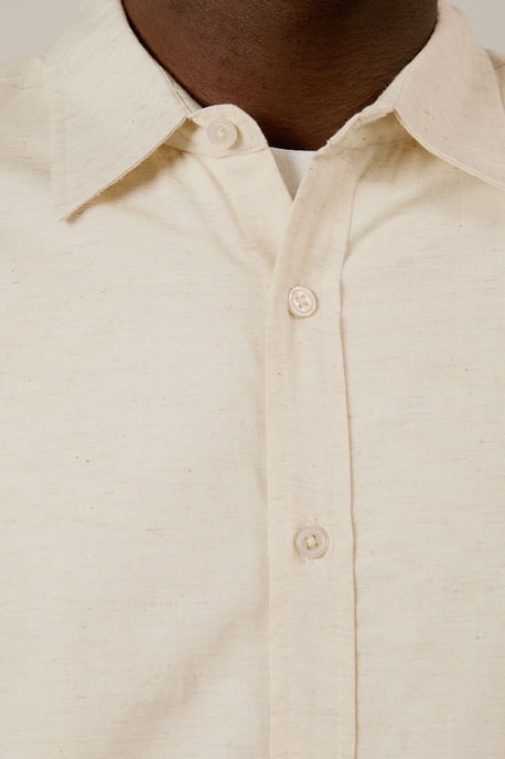 Off White Linen Blend Long Sleeve Shirt - Image 5