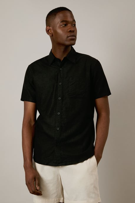 Black Linen Blend Short Sleeve Shirt - Image 1